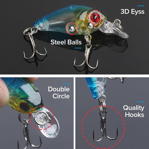 Realure 9 Pcs Minnow Bass Fishing Lures Set with Swivels, Wobbler Crankbaits with Treble Hooks, Sea Fishing Lures for Bass, Pike, Trout, Perch Lures, Hard (Mixed Colors)