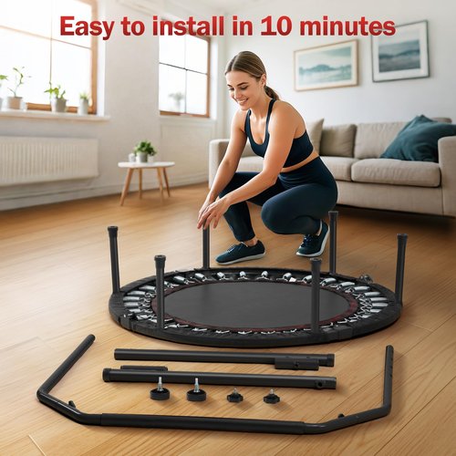 40" Rebounder for Adults,Mini Rebounder Foldable Fitness Rebounder with Adjustable Foam Handle,for Indoor/Outdoor Exercise Workout,Max Load 450LBS