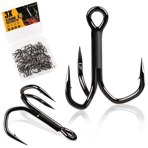 Dovesun Fishing Treble Hooks 3X Strong Professional V Triple Fishing Hooks for Saltwater Freshwater 50PCS Black Nickel Size #4