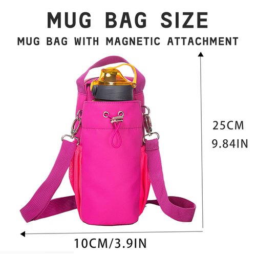 Magnetic Gym Bag Water Bottle Holder with Phone Pocket & Shoulder Strap, Sling Crossbody Pouch for Men & Women, Magnetic Bottle Carrier for Fitness, Sports, Travel, Work, Pink