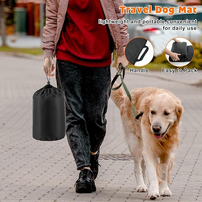 BWOGUE Large Outdoor Dog Bed, Portable Waterproof Camping Mat, Washable Travel Mat with Carry Bag for Medium and Large Dogs, 47"X27" (Black)