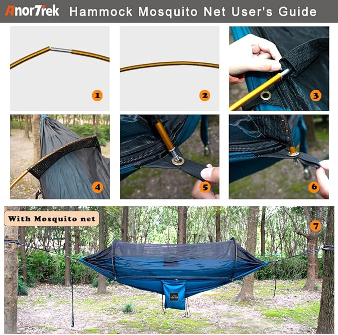 Camping Hammock with Mosquito Net and Rain Fly Tarp, Portable Double Hammock with Two Tree Straps, 230T Nylon Hammock and Waterproof Rain Fly Set for Hiking, Backpacking, Overnight (Blue)