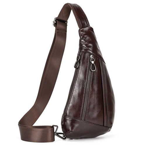 SAIION Genuine Leather sling bag for men casual crossbody backpack small shoulder bag chest bag for Travel, 9050 Brown