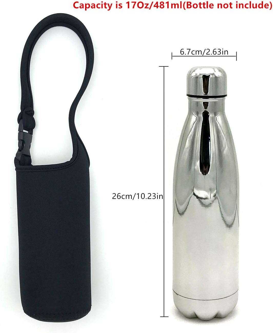 Wanty Neoprene 17 Oz Insulated Water Drink Bottle Cooler Carrier Cover Sleeve Tote Bag Pouch Holder Strap for Climbing Cycling and Running Outdoor Activities