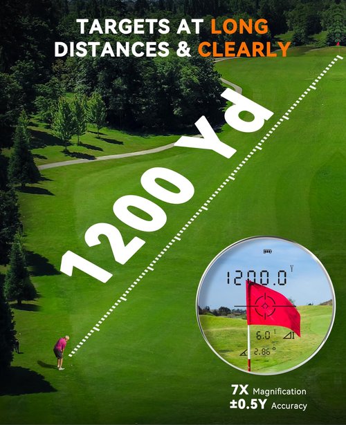 SUNPOW Golf Rangefinder with Slope, High Precision Laser Range Finder for Golfing/Hunting, 1200 Yards, 7X Magnification, Flag Pole Locking, Rechargeable Range Finders with Magnet Stripe