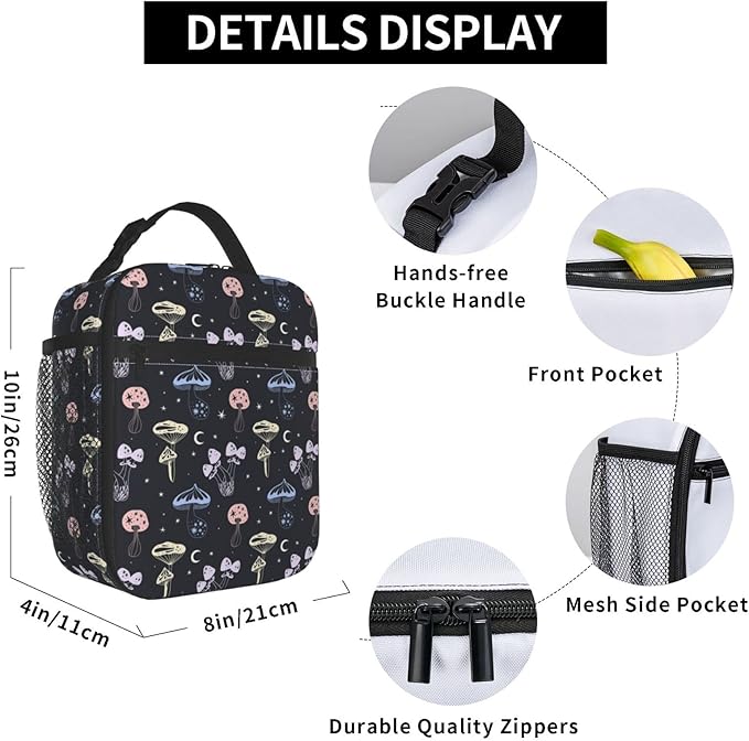 Space Mushrooms Lunch Box Reusable Insulated Lunch Bag Thermal Cooler Tote For Boys Girls Teen School Men Women Picnic Travel Hiking
