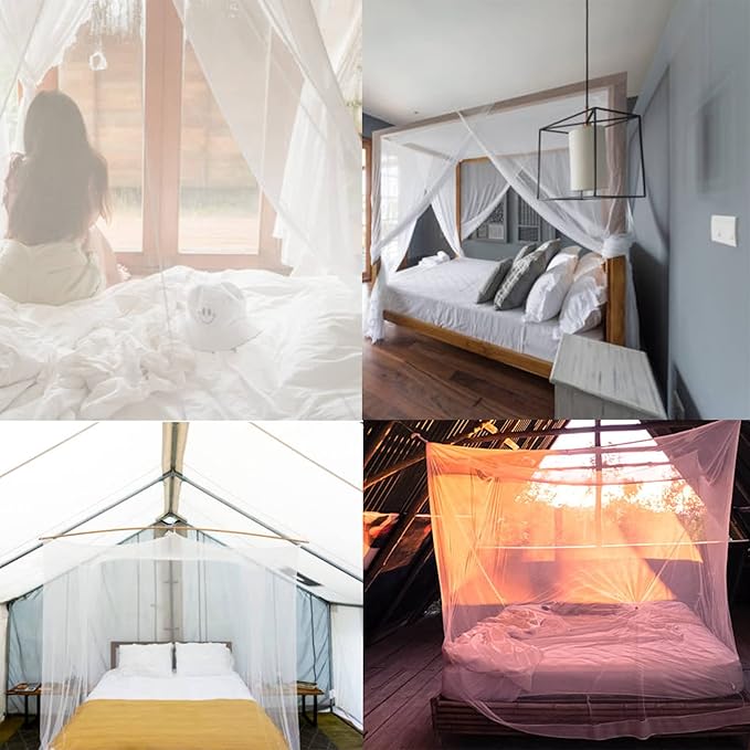 No-See-Um mesh Square Mosquito Net for Queen Size Bed 2 Openings Netting Mosquito Net for Beds, Finest Holes Mesh 2000 Mosquito Netting for Bed (Square Queen Grey Color)