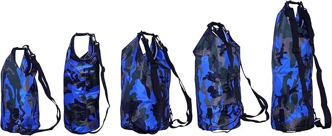 Waterproof Dry Bag Combo 5-30L Roll Top Dry Storage Bag Backpack for Kayaking Boating Beach Camping Travel Fishing, w/Phone Case & Collapsible Water Bottle & Sunglasses & Ear Band,Blue 15L