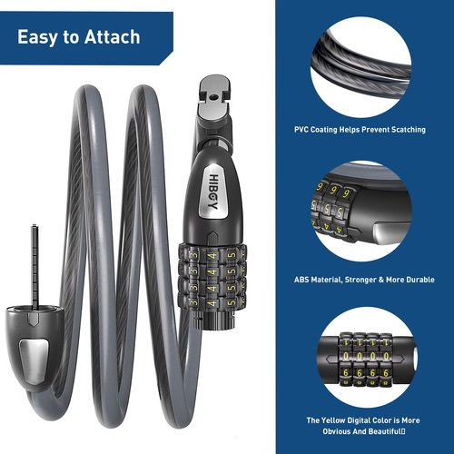 Hiboy Bike Lock, 3.3 Feet Bike Cable Locks, Resettable 4-Digit Combination Lock, Bike Locks Heavy Duty Anti Theft