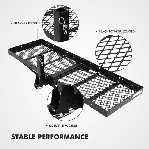 GarveeTech 750 Lbs Hitch Mount Cargo Carrier Basket 60" x19" x 6", Rear Luggage Rack Basket Fits 2" Receiver for Car Camping Traveling, Black Cargo Carrier Basket