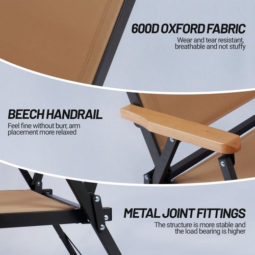 喜马拉雅 Lightweight Folding Camping Chair, Gravel Brown Aluminum Outdoor Beach Chair with Solid Wood Armrest, Portable Collapsible Fishing Chair for Hiking Beach Backpacking Lawn Picnic (2)