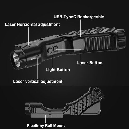 1000 Lumens Tactical Laser Light Combo for Rifle (2025 New) Compatible with M-Lok and Picatinny Rail, Aluminum Rifle Flashlight Green Laser Combo with Strobe Function, 2000Mah UBS-TypeC Rechargeable