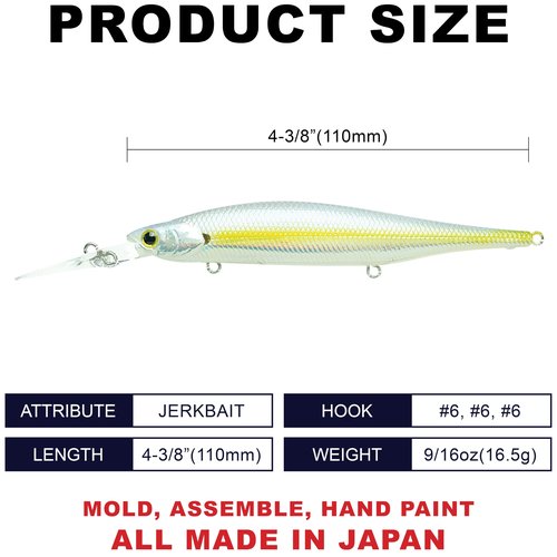 LUCKY CRAFT Lightning Staysee 110 MG-S, 580 MH Chartreuse Shad, Sinking, Magnet Weight Transfer, Freshwater Bass Fishing Lures, Deep Diver, 15ft Depth, Smallmouth, Bass Fishing Gear