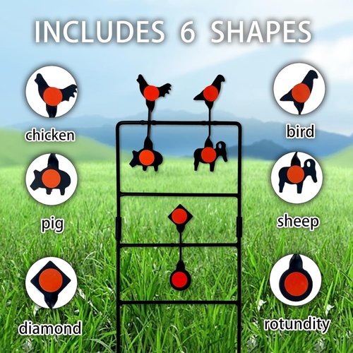 Metal Target, Backyard BB Target, Automatic Reset, Round, Iron, Portable Design, Suitable for Home Garden, Lawn, Farm, Patio, Backyard(Round) (4 Animals)