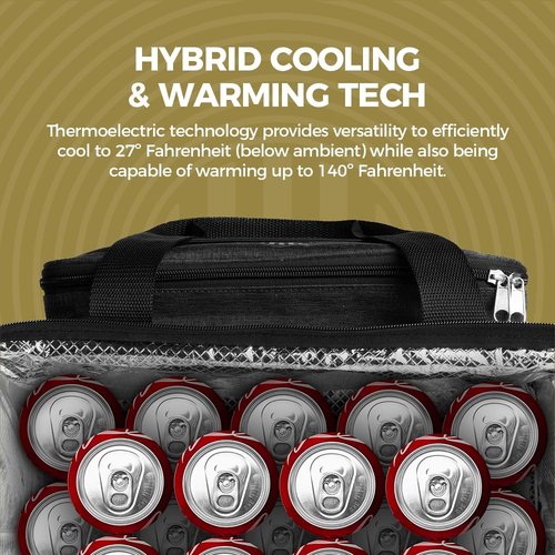 HALO 28L Hybrid Cooler & Warmer Bag | Electric Travel Cooler, Collapsible for Easy Storage, Keep Drinks Cold & Food Warm, Ice Free Cooling, Includes Shoulder Strap, DC Power Cord & AC Adapter — Black