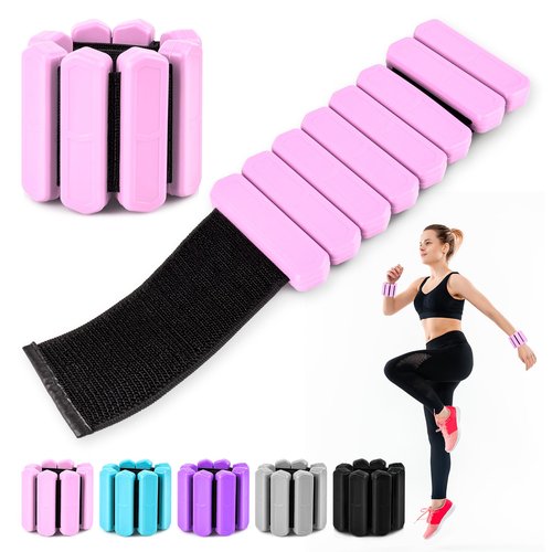 Wrist & Ankle Weights for Women Men, Adjustable Wrist Weighted Bracelet for Home Gym Workout, Walking, Running, Travel, Pilate, Yoga, Exercise,Strength Training. Set of 2 (1Lb Each) (Pink) (pink)