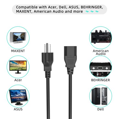 XMHEIRD 6ft UL AC Power Cord Cable for Powerfit Elite PFE-1912-S Vibration Platform Plate Deluxe Exercise Machines
