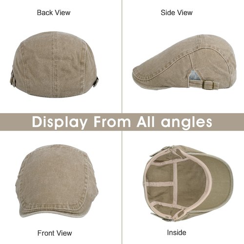 Qlauca 3Pcs Men's Newsboy Caps Washing Cotton Cooling Lightweight Scally Cap for Men Adjustable Flat Cap