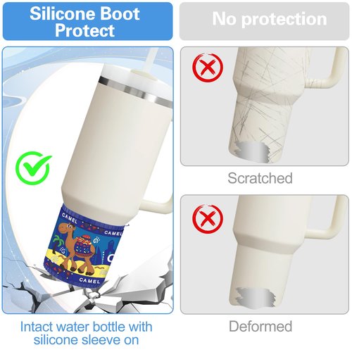 Silicone Boots for Stanley Quencher H2.0 40 30 OZ, 3D Cute Camel Patterns Protective Bottom Covers Sleeve, Protector for Stanley Cup Sports Water Bottle Bottom 2.85-2.9 Inches Cover Accessories