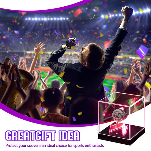 Colingmill Acrylic Championship Ring Display Case with LED Light 7 Color Clear Ring Holder UV Protected Light up Display Box for Sports Basketball Baseball Souvenir Memorabilia Gift