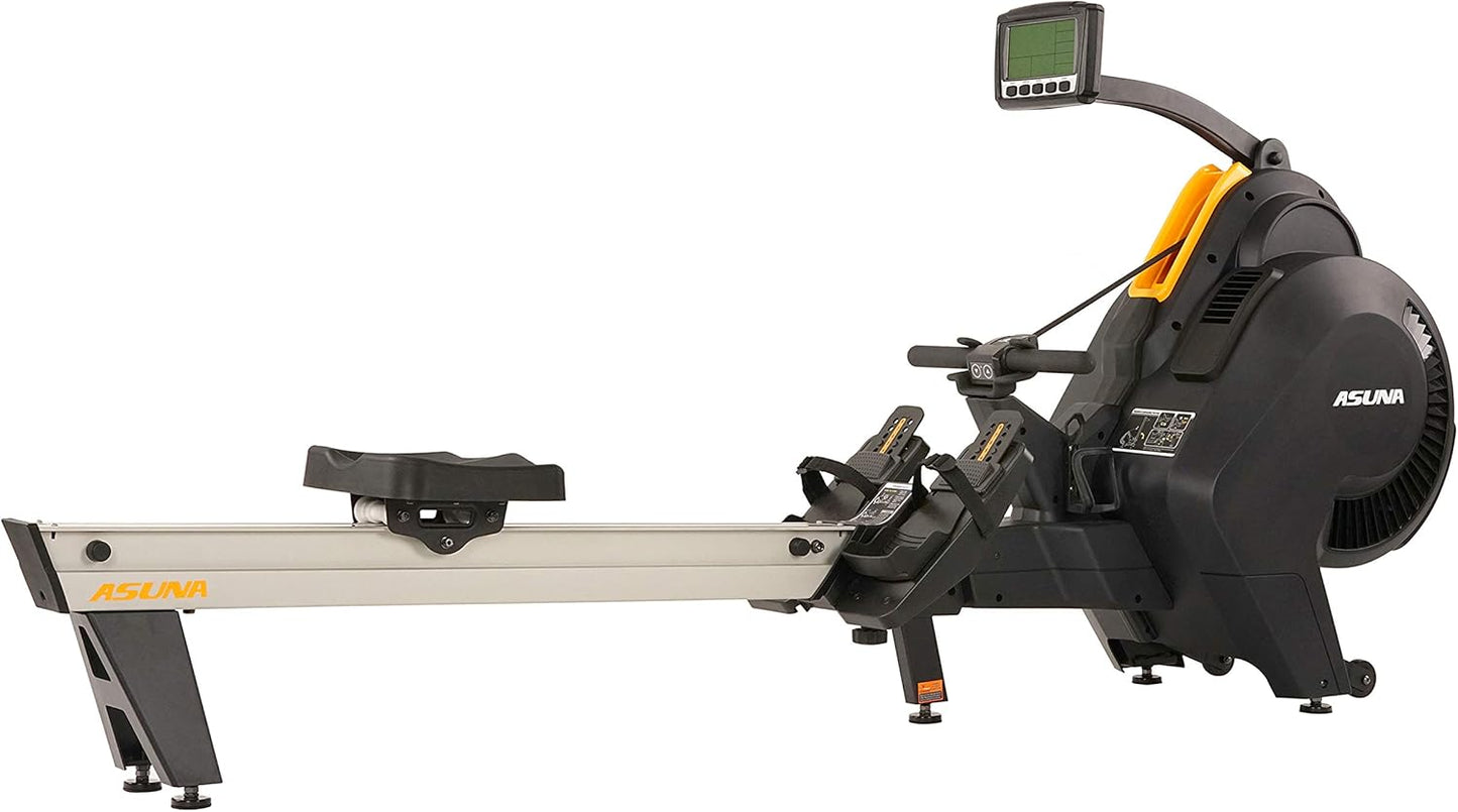 Sunny Health & Fitness Asuna Premium Air + Magnetic Rower Machine w/Extended Aluminium Slide Rail, Cardio Rowing Training Equipment for Home Gym Exercise w/Wide Cushion Seat & Performance Monitor