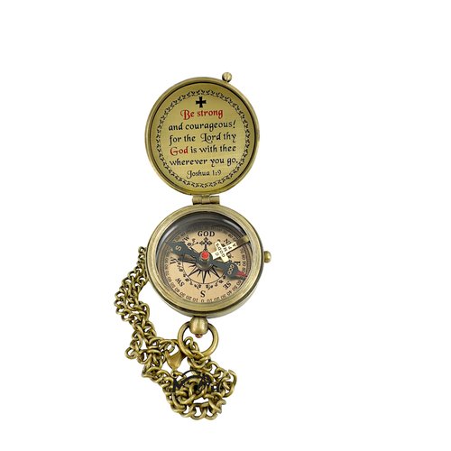 Be Strong and Courageous Compass – Easter 2025 Christian Gift for Men, Women, Boys, or Girls, Brass Religious Graduation or Baptism Keepsake, Inspirational Adventure Present