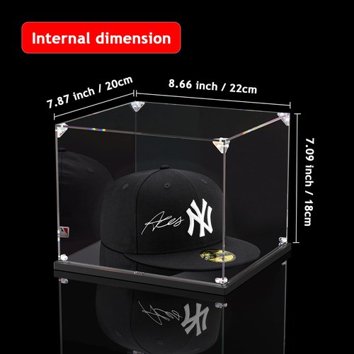 KOLIPI Hat Display Case, Clear Acrylic Hat Box with Mirror Base, Display Case for Baseball Cap, Snapback Caps, Mini Helmet (8.7x7.9x7.1 inch, 22x20x18 cm)
