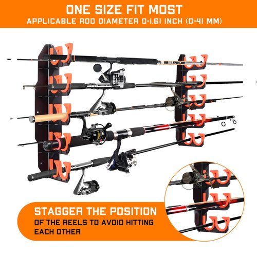 Fishing Rod Holders, Fishing Pole Holders for Garage, Wall or Ceiling Mounted Fishing Rod Rack Holds Up to 10 Rods（1 Pack）
