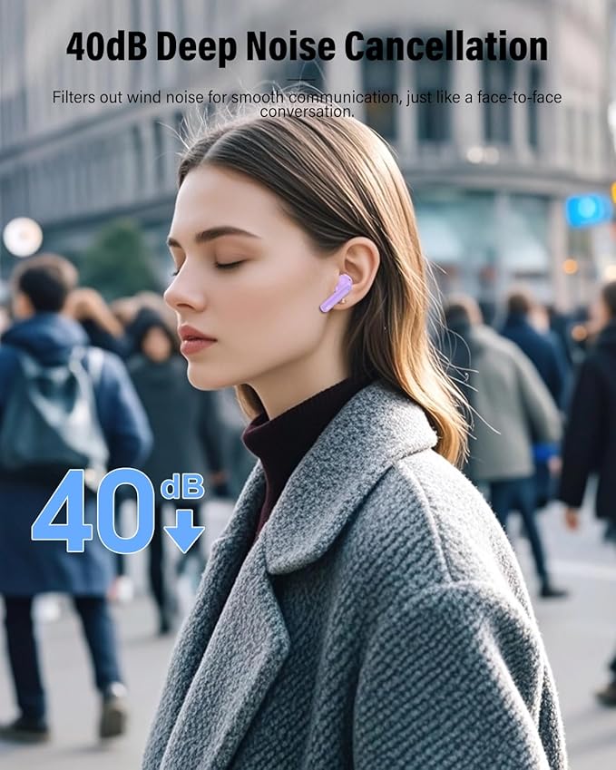Wireless Earbuds, Bluetooth 5.4 Headphones Bass Stereo, Ear Buds with Noise Cancelling Mic, IP7 Waterproof in Ear Earphones, 36H LED Display Bluetooth Earbuds for Laptop Pad Phones Sports, Purple