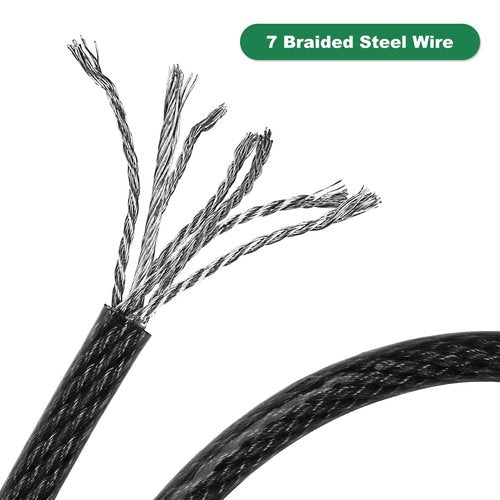 DAOSEC 10 ft x 1/2" Heavy Duty Cut-Proof Security Cable | Flexible Vinyl-Coated Braided Steel with Looped Ends | Weatherproof Anti-Theft Locking Cable for Bikes, Gates, Kayaking & Outdoor Equipment