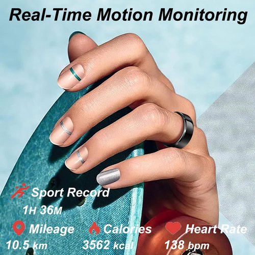 Smart Heart Rate & Blood Pressure Monitor - Sleep Tracker & Pedometer - Step Counter & Calorie Tracker - Waterproof Fitness Ring for Women & Men