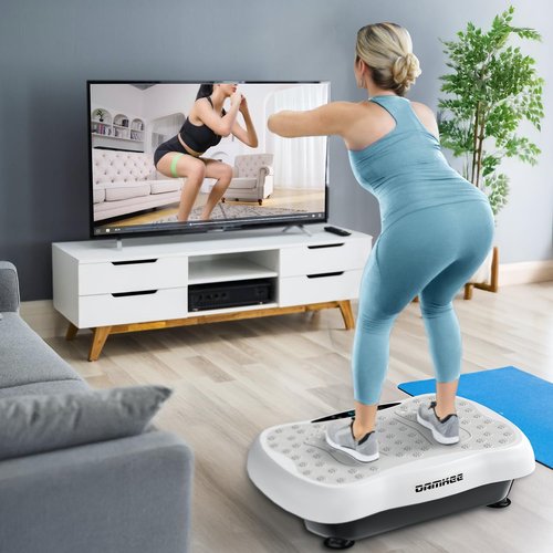 Damkee Vibrating Board Workout, Weight Loss Exercise Equipment and Lymphatic Drain Massager, Waver Fitness Exerciser, 4 Resistance Bands (White)