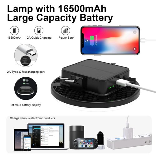 IODOO 16500mAh 60W Rechargeable Solar Camping Light 3000LM 2700/4000/6500K LED Camping Lantern Portable Waterproof Tent Light Solar Power Failure for Christmas Day Gift (Remote)