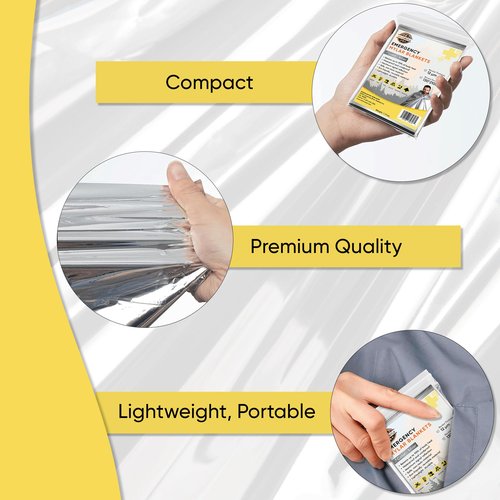 Emergency Mylar Blankets 130*210 Cm Large Reusable Thermal Space Blanket Survival Rescue Insulating Reflective foil kit Outdoors Hiking Camping Blanket First Aid Car Emergency Kit Pack of 10