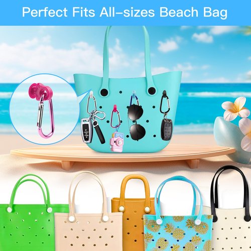 2 Set Hooks Set Accessories Compatible for Bogg Bag, Bogg Bag Accessories, Insert Carabiner Key Chain Holder Charms, Compatible for Small & Large Beach Bags (Rose Red)