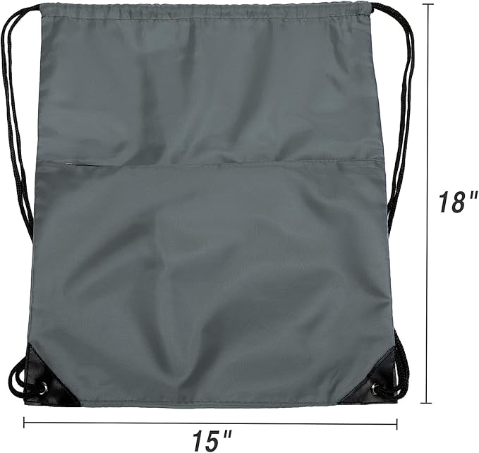 BuyAgain Drawstring Backpack Sports Water Resistant String Bag Sport Gym Sackpack for Women Men Large with Zipper, Grey