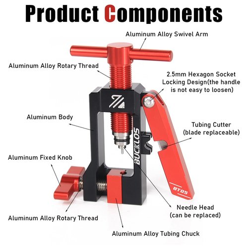BUCKLOS Bike Brake Hydraulic Disc Brake Hose Fitting Insert Tool, 2 in 1 Needle Driver Insertion Tool with Mineral Hose Cutting Tools BT05 for MTB Road Bike Compatible with BH90/BH59/Avid/MAGURA/Banjo