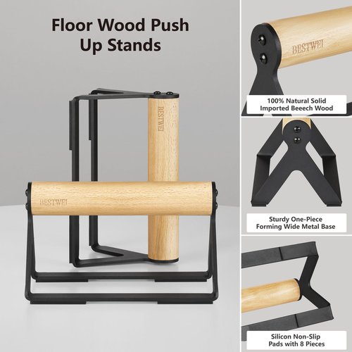 BESTWEI Wood Calisthenics Parallettes Bars Push Up Bar for Men 1 Pair, Sturdy Floor Push-up Handstand Equipment for Home Workouts, Fitness