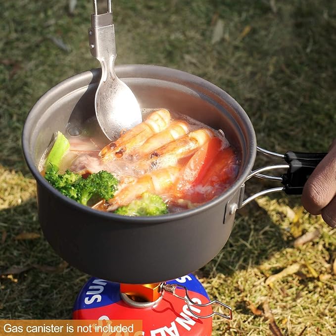 REDCAMP 12/14/15/19 PCS Camping Cookware Mess Kit Camping Gear Campfire Utensils Lightweight Stackable Pot Pan Bowls Soup Spoon with Storage Bag for Camping, Backpacking, Outdoor Cooking, Picnic