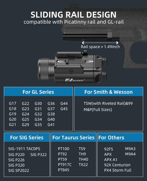 EZshoot 2400 Lumens Laser Light Combo with Strobe Mode, High Lumen Tactical Light for Pistol, Magnetic Rechargeable Green Laser Light with Quick Install Adjustable Slide Rail for Picatinny GL Rail