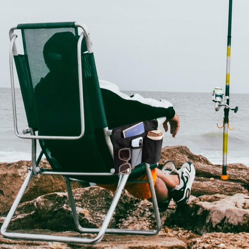 Beach Chair Cup Holder Attachment, Black Nylon Beach Chair Drink Bracket 4 Pockets Hanging Cup Holder Stand Adjustable Strap Phone Holder for Patio Lounger, Foldable Camping & Office Chair