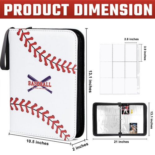 Baseball Card Binder 900 Pockets, Baseball Trading Cards Collection, 9-Pocket Sports Card Holder with 50 Pages Removable Sleeves and Zipper