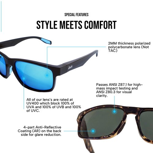 ZaTi Polarized Sunglasses with UV400 Protection, Category 3 Lenses, Shatter-Resistant Polycarbonate, Anti-Reflective Coating (Crystal/Silver Mirror)