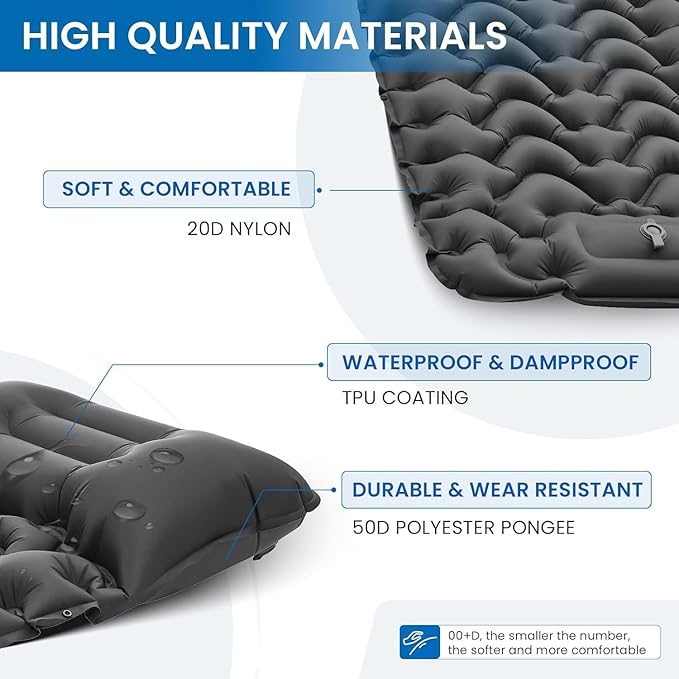 KingCamp Self Inflating Camping Mattress with Built-in Foot Pump, Connectable Durable Inflatable Sleeping Mat with Pillow, Compact Camping Air Mattress for Hiking