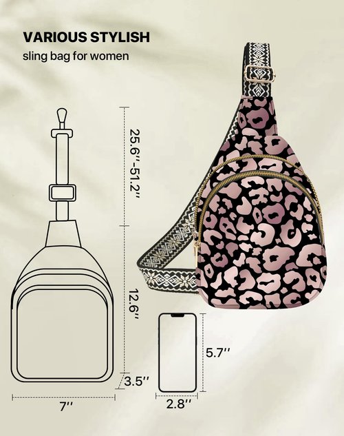 Yrebyou Leopard Print Small Sling Bag for Women Leather Sling Crossbody Bags Travel Chest Daypack Adjustable for Casual Outdoor