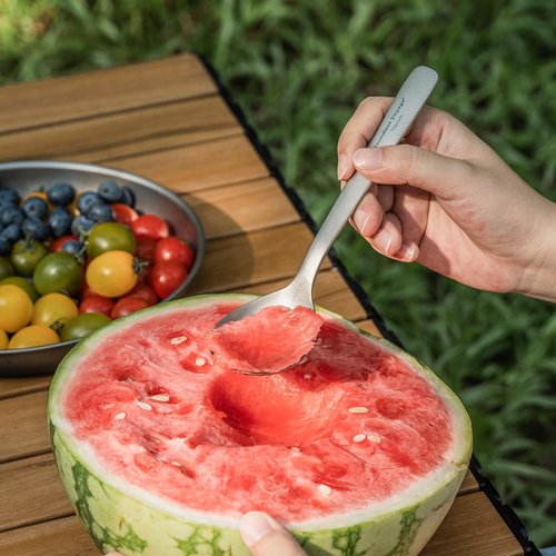 iBasingo 18.1cm Titanium Spoon with Big Bowl Lightweight Metal Camping Cutlery Durable Long Handle Soup Spoon Ti1068T