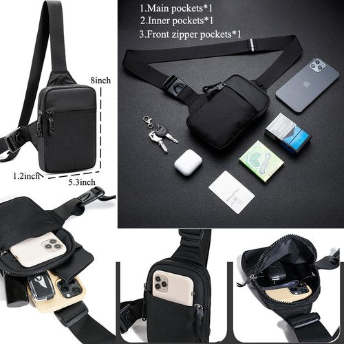 Vpoofree Mini Sling Bag for Men and Women, Small Anti Theft Crossbody Sling Backpack Fanny Pack Chest Bag for Travel Sport Running Hiking (Black Mini Sling Bag for Men and Women)