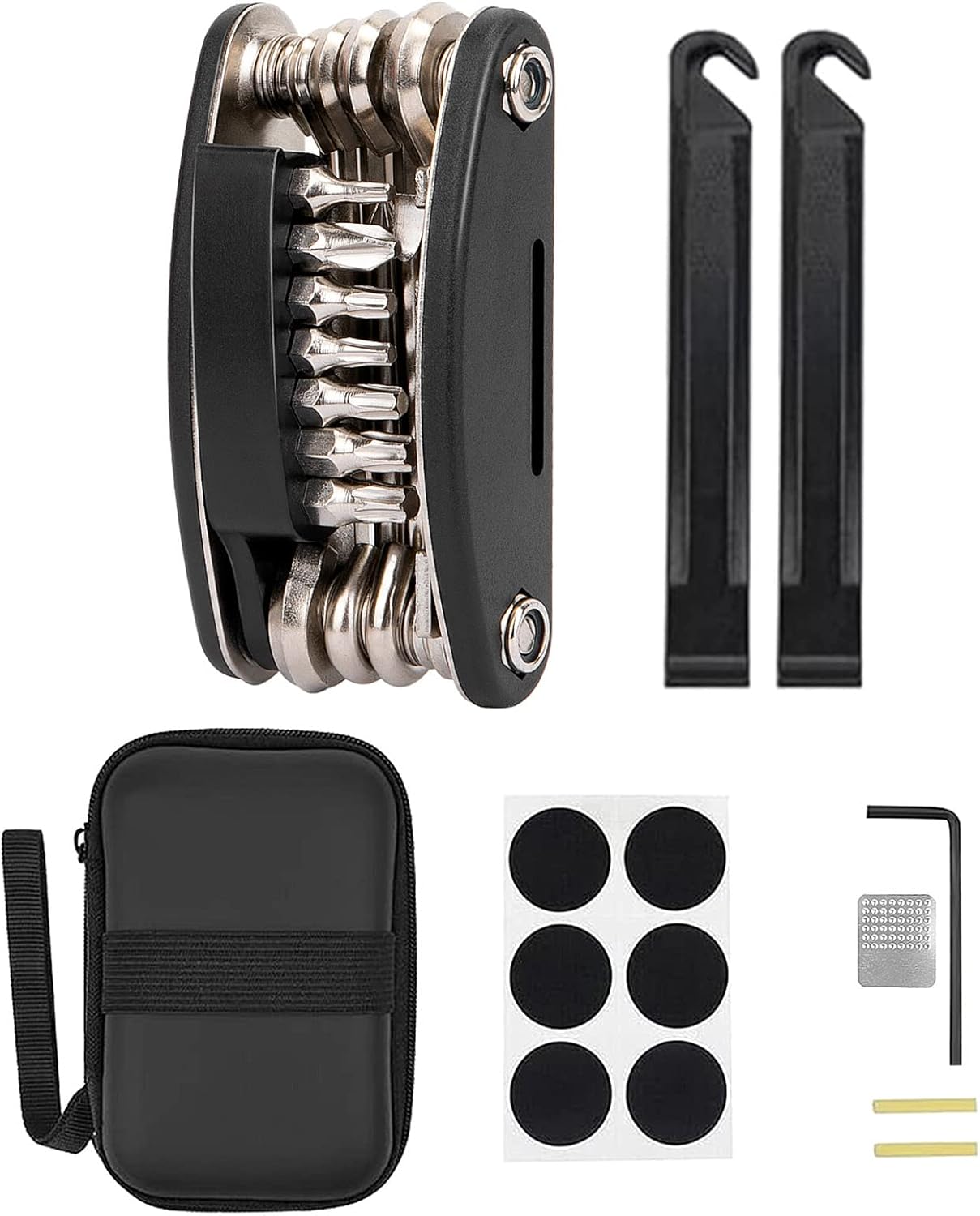 WOTOW Bike Repair Tool Kit - 16 in 1 Bicycle Multitool Portable Mountain Bike Tool Cycling Maintenance, Bike Hex Key Wrench & Bike Tube Patch Kit & Tire Lever & Hard Carrying Case (16 in 1)