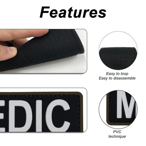 uuKen Medic Patch PVC Black and White Medic Patches 8.5×3 inches for Bag Backpack Vest Jacket Clothing Uniform (Black and White, L 8.5"×3")