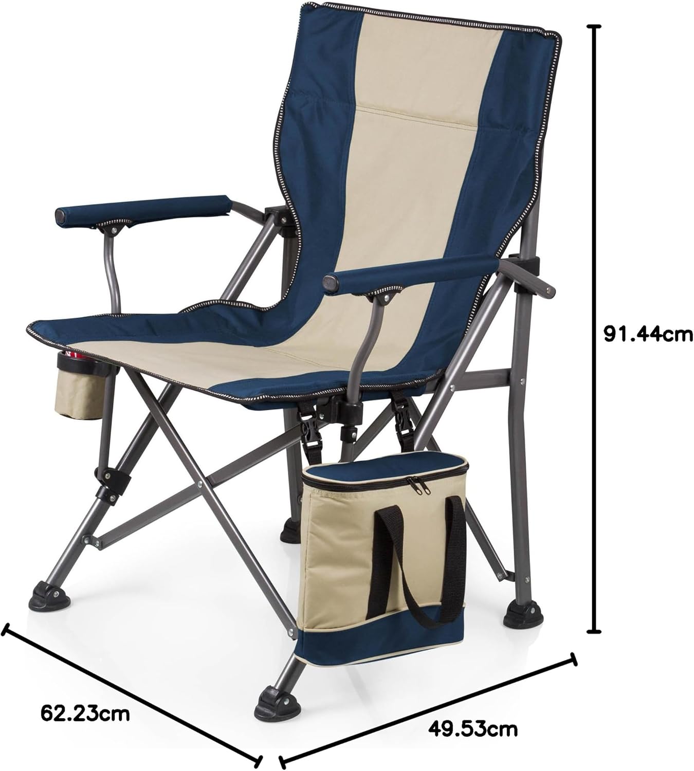 PICNIC TIME Outlander XL Heavy Duty Folding Camping Chair with Insulated Cooler, Oversized Portable Lawn, Beach & Camp Chair with Cup Holder, Storage Pocket, Carry Bag, 400 lb Capacity (Black)